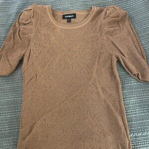 Express Tan Cut Out Shirt with Cap and Ruffle Sleeves